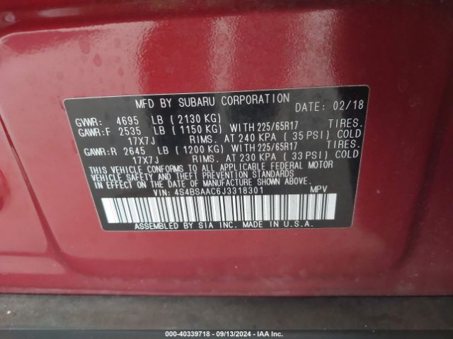 Photo 8 VIN: 4S4BSAAC6J3318301 - SUBARU OUTBACK 