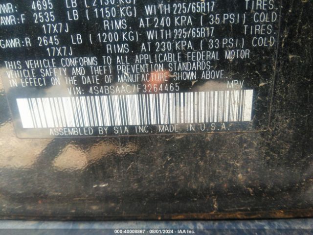 Photo 8 VIN: 4S4BSAAC7F3264465 - SUBARU OUTBACK 