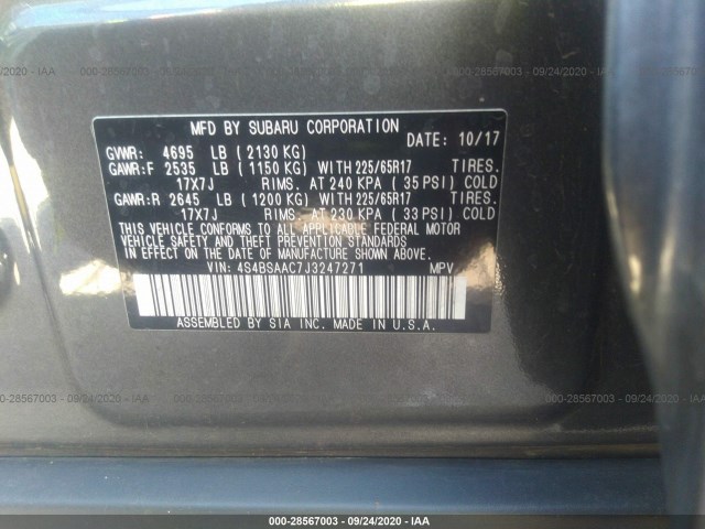 Photo 8 VIN: 4S4BSAAC7J3247271 - SUBARU OUTBACK 