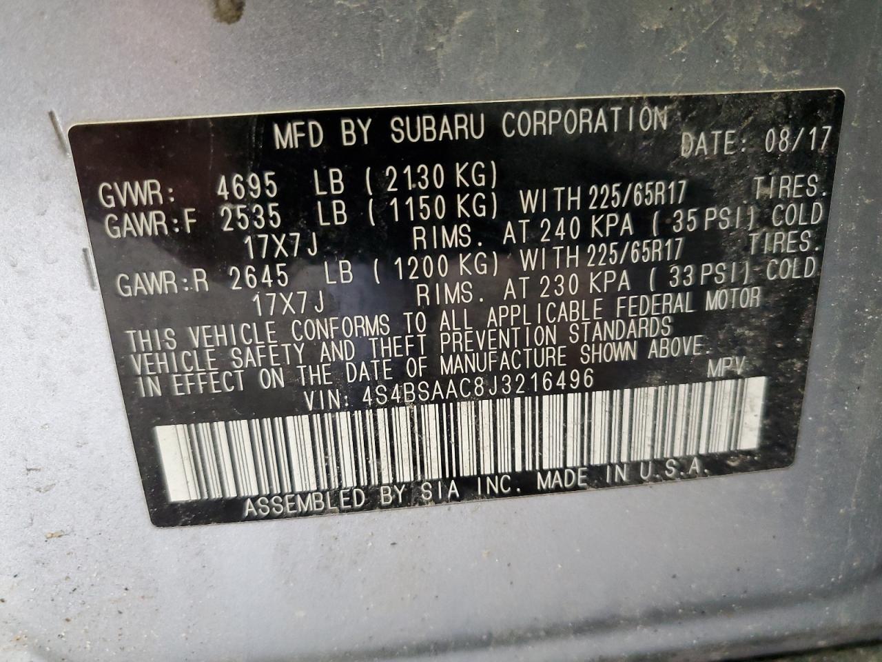 Photo 12 VIN: 4S4BSAAC8J3216496 - SUBARU OUTBACK 