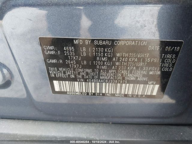 Photo 8 VIN: 4S4BSAAC8J3387975 - SUBARU OUTBACK 