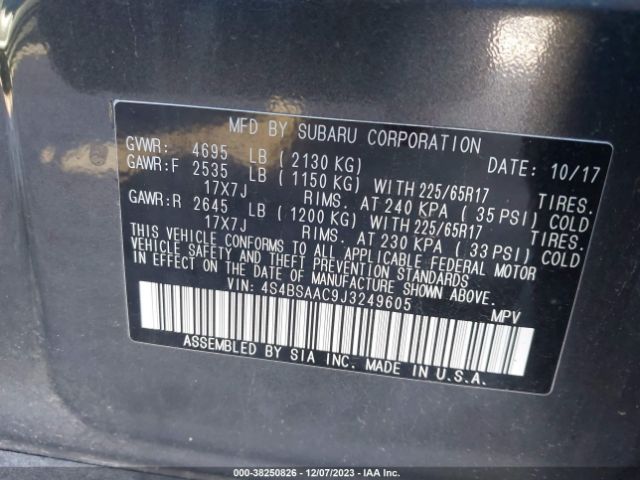 Photo 8 VIN: 4S4BSAAC9J3249605 - SUBARU OUTBACK 