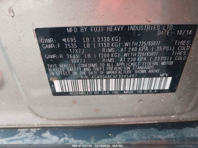 Photo 8 VIN: 4S4BSAACXF3245487 - SUBARU OUTBACK 