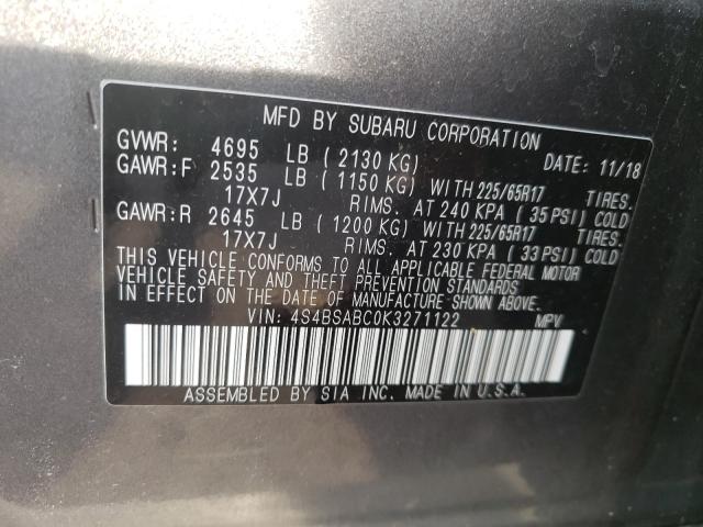 Photo 9 VIN: 4S4BSABC0K3271122 - SUBARU OUTBACK 2. 