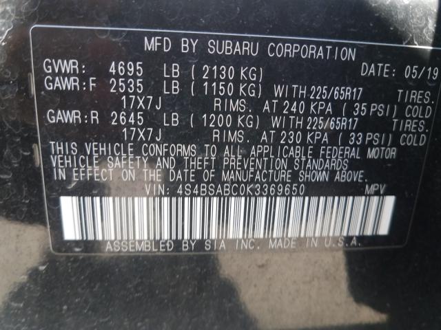 Photo 9 VIN: 4S4BSABC0K3369650 - SUBARU OUTBACK 2. 