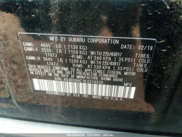 Photo 8 VIN: 4S4BSABC1K3314530 - SUBARU OUTBACK 