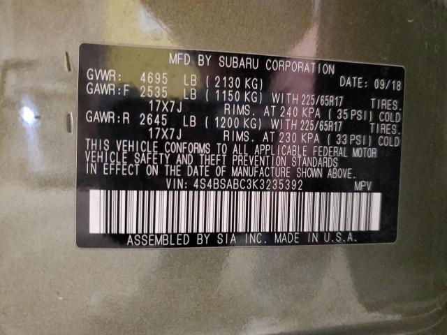 Photo 12 VIN: 4S4BSABC3K3235392 - SUBARU OUTBACK 