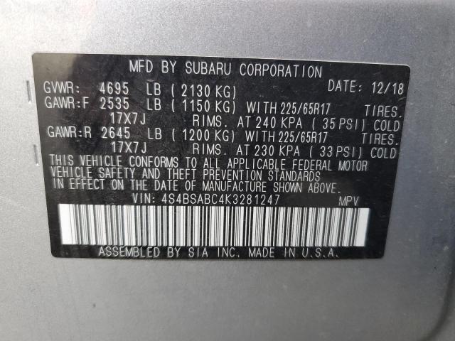 Photo 12 VIN: 4S4BSABC4K3281247 - SUBARU OUTBACK 2. 