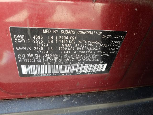 Photo 9 VIN: 4S4BSABC8K3334015 - SUBARU OUTBACK 2. 