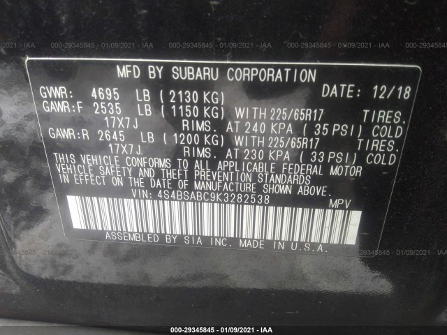 Photo 8 VIN: 4S4BSABC9K3282538 - SUBARU OUTBACK 