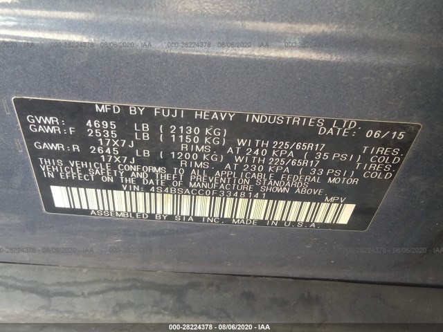 Photo 8 VIN: 4S4BSACC0F3348141 - SUBARU OUTBACK 