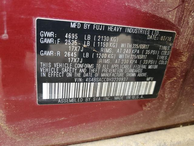 Photo 12 VIN: 4S4BSACC0H3220937 - SUBARU OUTBACK 