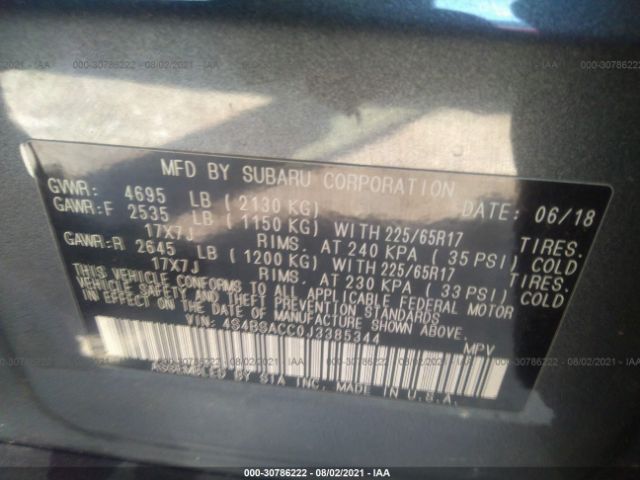 Photo 8 VIN: 4S4BSACC0J3385344 - SUBARU OUTBACK 