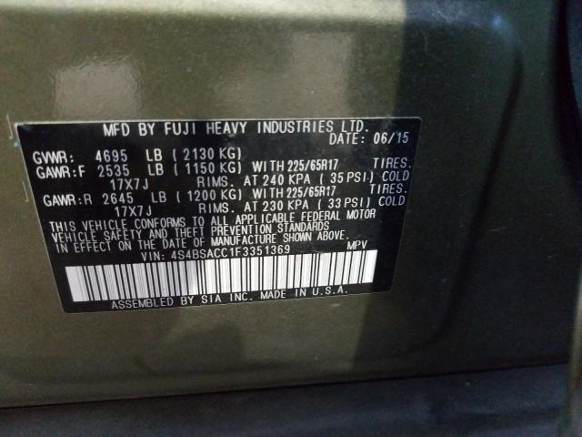 Photo 9 VIN: 4S4BSACC1F3351369 - SUBARU OUTBACK 2. 