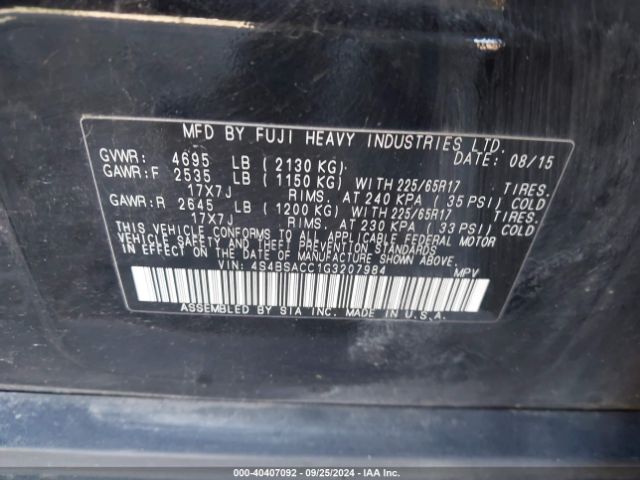 Photo 8 VIN: 4S4BSACC1G3207984 - SUBARU OUTBACK 