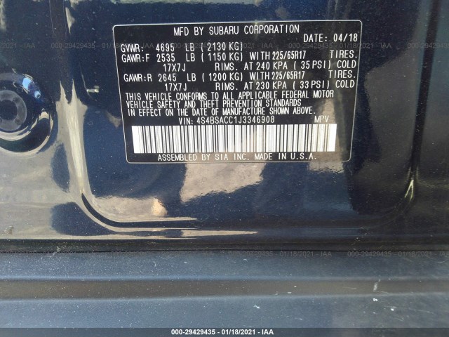 Photo 8 VIN: 4S4BSACC1J3346908 - SUBARU OUTBACK 