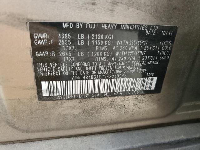 Photo 12 VIN: 4S4BSACC2F3240345 - SUBARU OUTBACK 