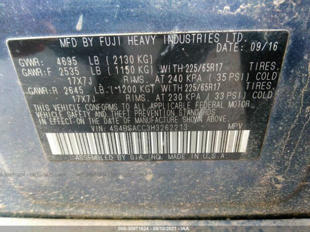 Photo 8 VIN: 4S4BSACC3H3262213 - SUBARU OUTBACK 