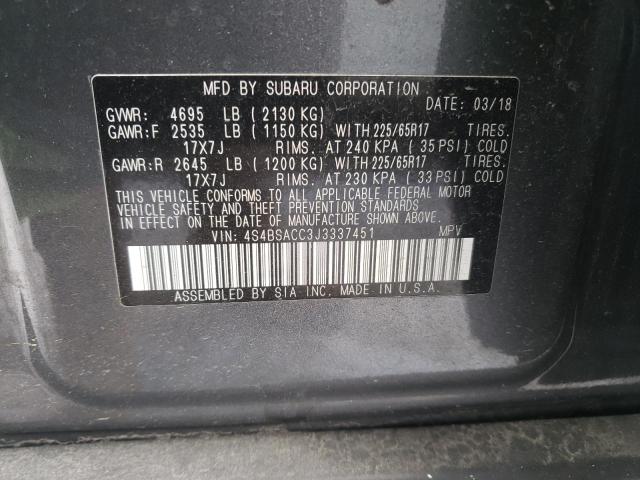 Photo 9 VIN: 4S4BSACC3J3337451 - SUBARU OUTBACK 2. 