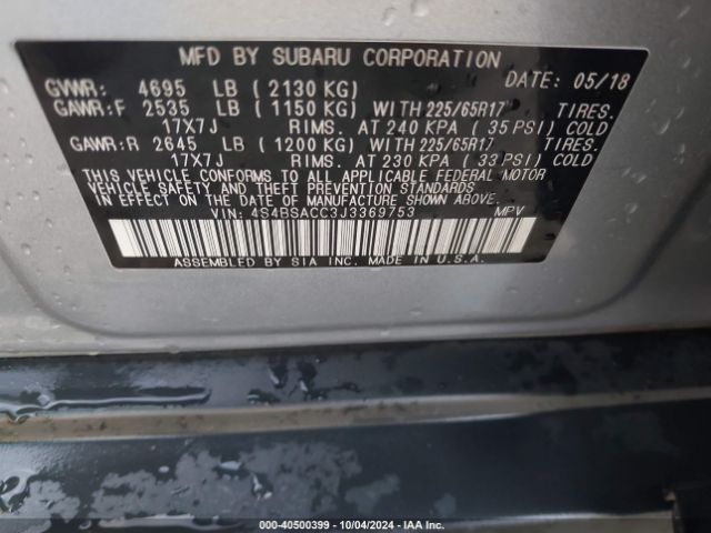 Photo 8 VIN: 4S4BSACC3J3369753 - SUBARU OUTBACK 