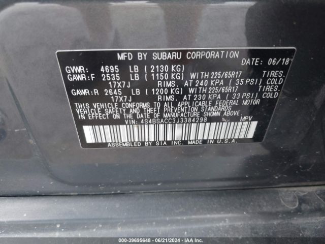 Photo 8 VIN: 4S4BSACC3J3384298 - SUBARU OUTBACK 