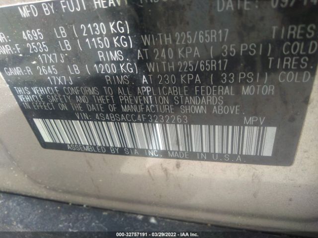 Photo 8 VIN: 4S4BSACC4F3232263 - SUBARU OUTBACK 