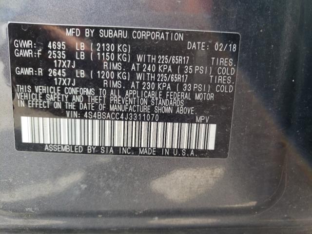 Photo 9 VIN: 4S4BSACC4J3311070 - SUBARU OUTBACK 2. 