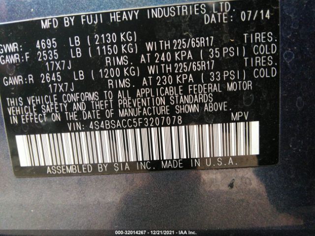 Photo 8 VIN: 4S4BSACC5F3207078 - SUBARU OUTBACK 