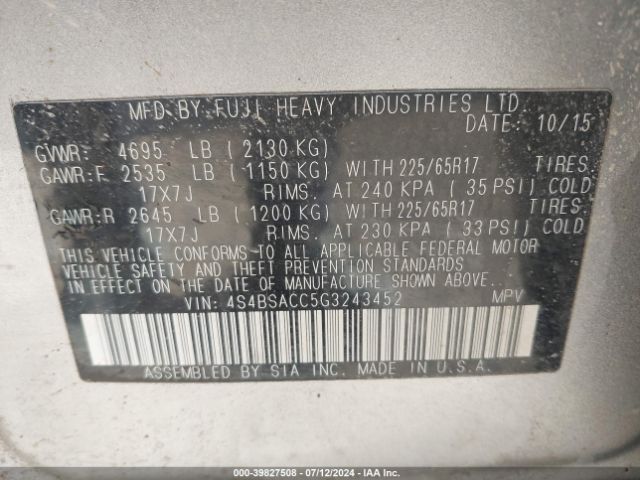 Photo 8 VIN: 4S4BSACC5G3243452 - SUBARU OUTBACK 