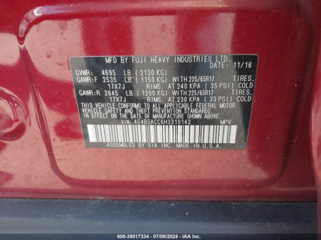 Photo 8 VIN: 4S4BSACC6H3310142 - SUBARU OUTBACK 