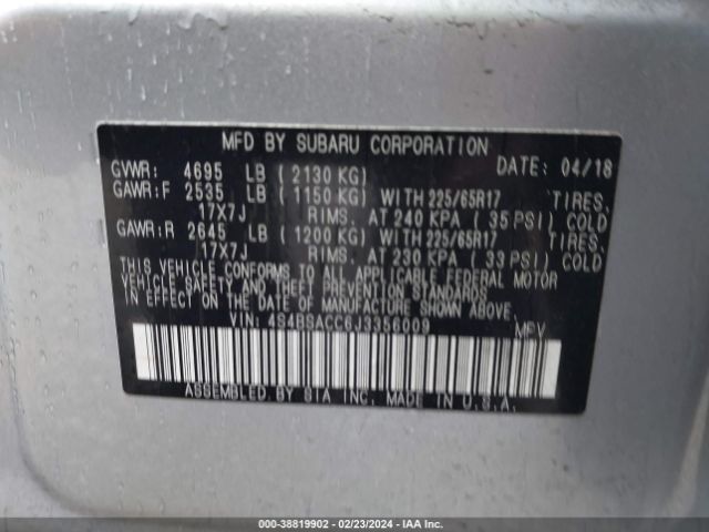 Photo 8 VIN: 4S4BSACC6J3356009 - SUBARU OUTBACK 