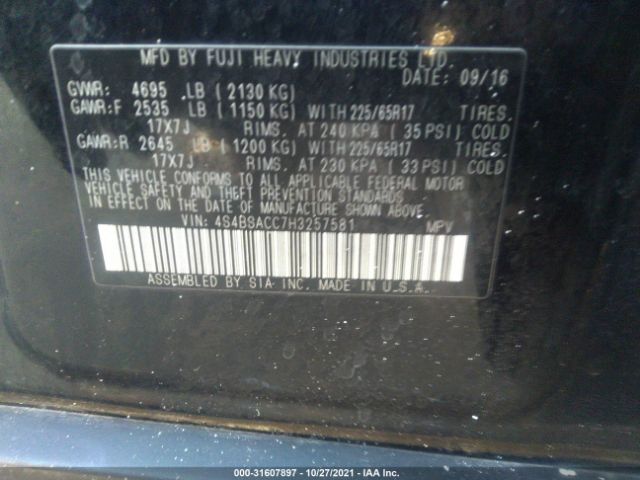 Photo 8 VIN: 4S4BSACC7H3257581 - SUBARU OUTBACK 