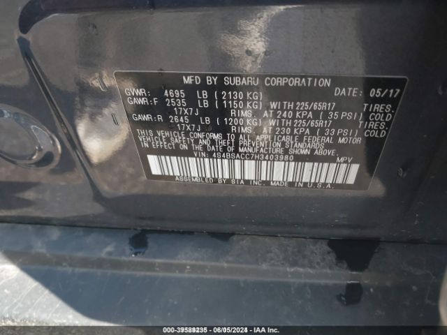 Photo 8 VIN: 4S4BSACC7H3403980 - SUBARU OUTBACK 