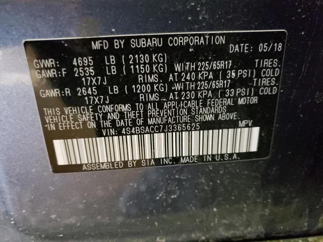 Photo 9 VIN: 4S4BSACC7J3365625 - SUBARU OUTBACK 2. 