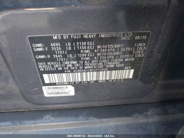 Photo 8 VIN: 4S4BSACC8G3213958 - SUBARU OUTBACK 