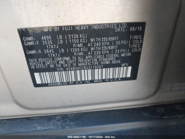 Photo 8 VIN: 4S4BSACC8G3219081 - SUBARU OUTBACK 