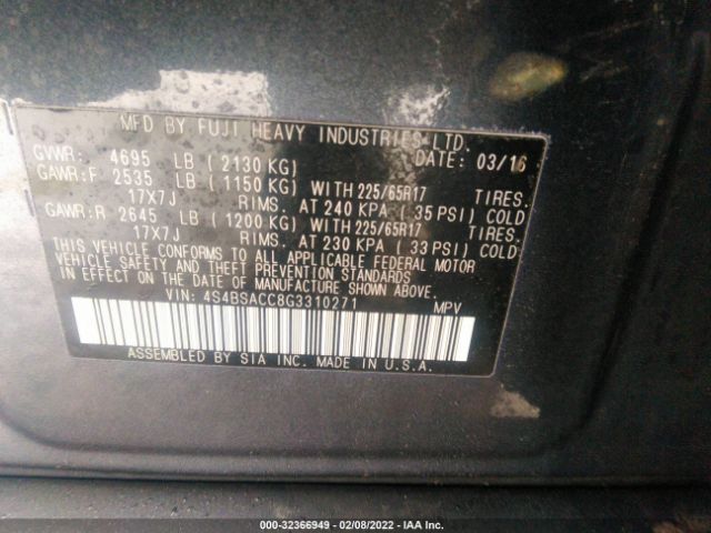 Photo 8 VIN: 4S4BSACC8G3310271 - SUBARU OUTBACK 