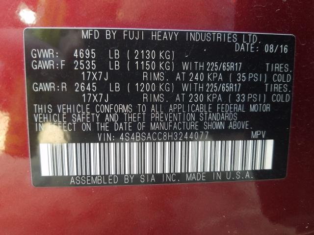 Photo 9 VIN: 4S4BSACC8H3244077 - SUBARU OUTBACK 2. 