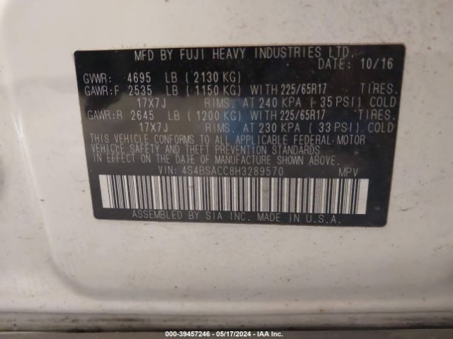 Photo 8 VIN: 4S4BSACC8H3289570 - SUBARU OUTBACK 