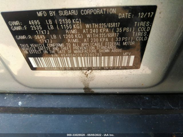 Photo 8 VIN: 4S4BSACC8J3280793 - SUBARU OUTBACK 