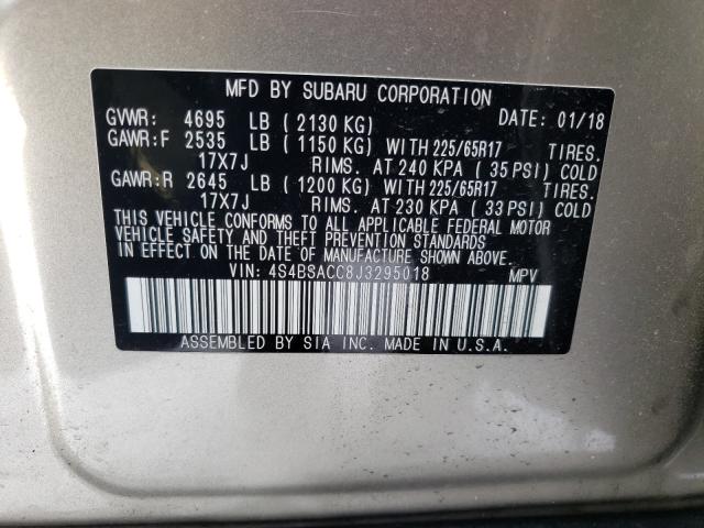 Photo 9 VIN: 4S4BSACC8J3295018 - SUBARU OUTBACK 