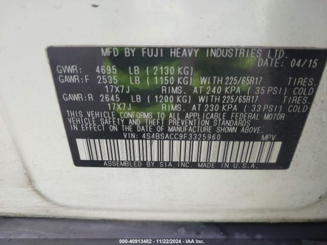 Photo 8 VIN: 4S4BSACC9F3325960 - SUBARU OUTBACK 