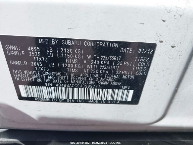 Photo 8 VIN: 4S4BSACC9J3299787 - SUBARU OUTBACK 