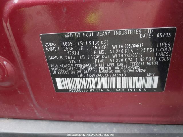 Photo 8 VIN: 4S4BSACCXF3345943 - SUBARU OUTBACK 