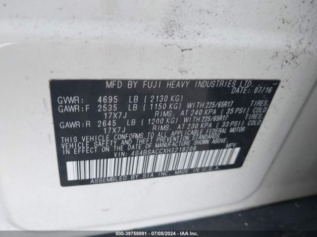 Photo 8 VIN: 4S4BSACCXH3218208 - SUBARU OUTBACK 