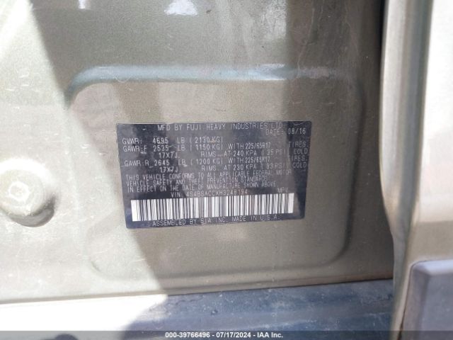 Photo 8 VIN: 4S4BSACCXH3248194 - SUBARU OUTBACK 