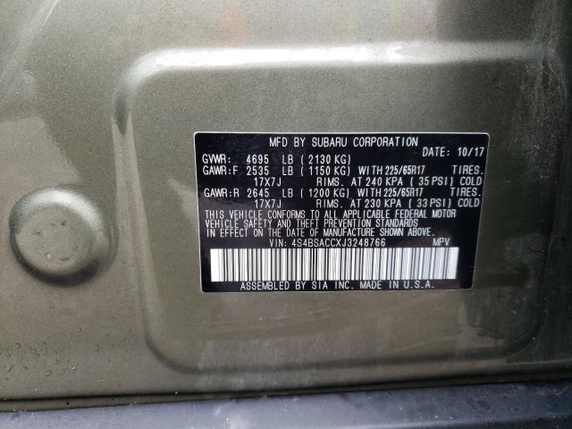 Photo 9 VIN: 4S4BSACCXJ3248766 - SUBARU OUTBACK 2. 