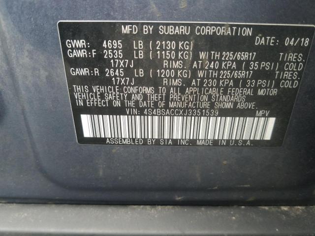 Photo 9 VIN: 4S4BSACCXJ3351539 - SUBARU OUTBACK 