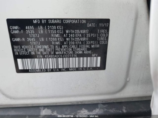 Photo 8 VIN: 4S4BSADC0J3271116 - SUBARU OUTBACK 