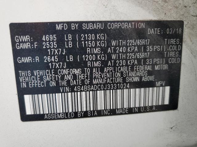 Photo 12 VIN: 4S4BSADC0J3331024 - SUBARU OUTBACK 2. 